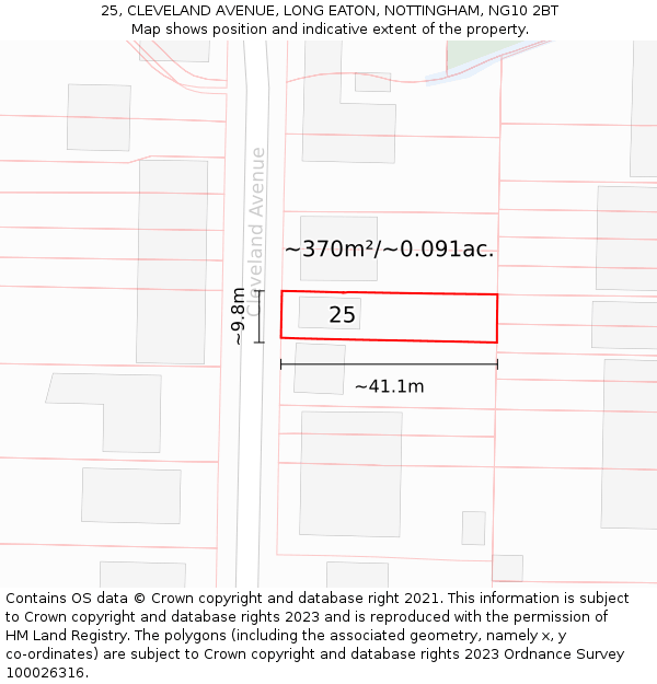 25, CLEVELAND AVENUE, LONG EATON, NOTTINGHAM, NG10 2BT: Plot and title map