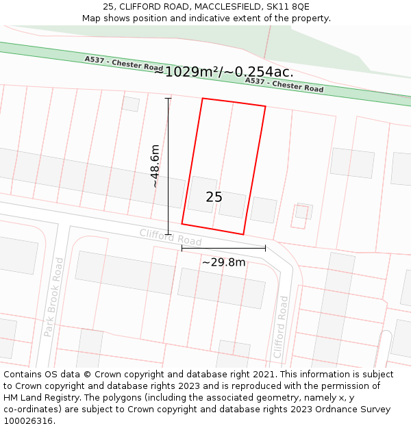 25, CLIFFORD ROAD, MACCLESFIELD, SK11 8QE: Plot and title map