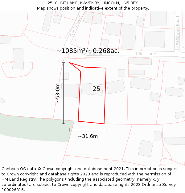 25, CLINT LANE, NAVENBY, LINCOLN, LN5 0EX: Plot and title map