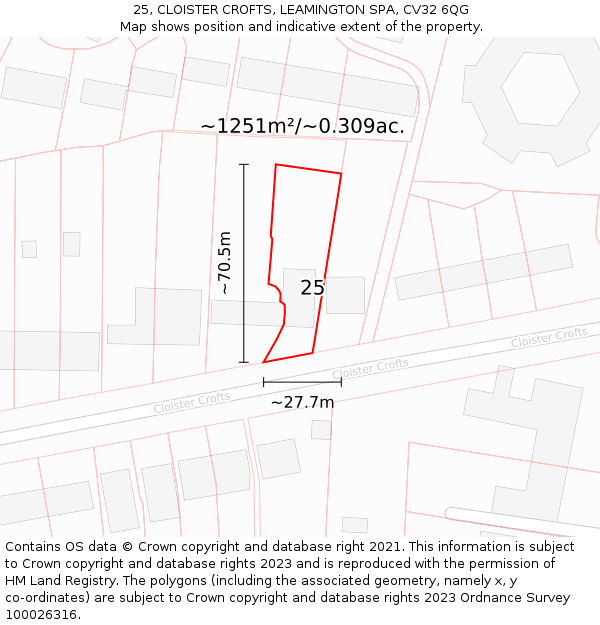 25, CLOISTER CROFTS, LEAMINGTON SPA, CV32 6QG: Plot and title map