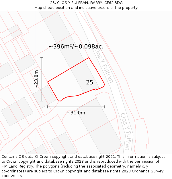 25, CLOS Y FULFRAN, BARRY, CF62 5DG: Plot and title map