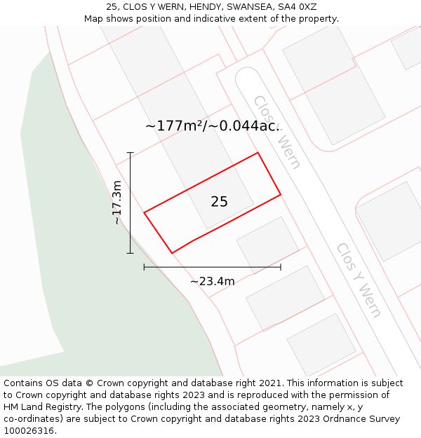 25, CLOS Y WERN, HENDY, SWANSEA, SA4 0XZ: Plot and title map