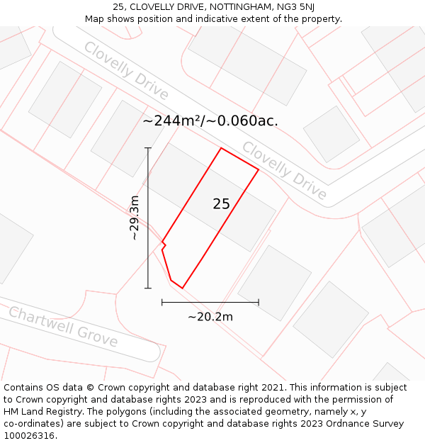 25, CLOVELLY DRIVE, NOTTINGHAM, NG3 5NJ: Plot and title map