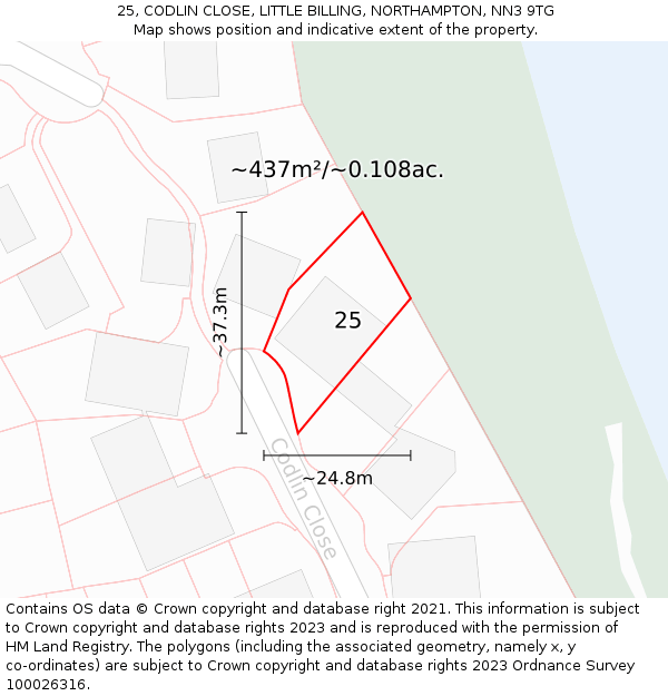 25, CODLIN CLOSE, LITTLE BILLING, NORTHAMPTON, NN3 9TG: Plot and title map