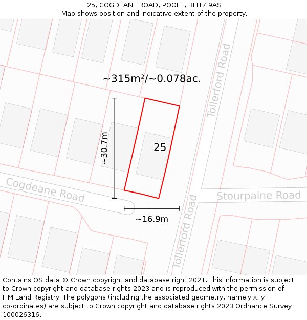 25, COGDEANE ROAD, POOLE, BH17 9AS: Plot and title map