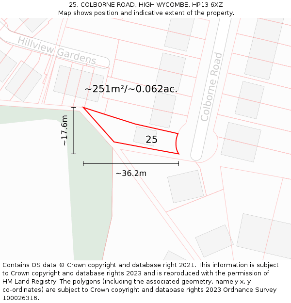 25, COLBORNE ROAD, HIGH WYCOMBE, HP13 6XZ: Plot and title map