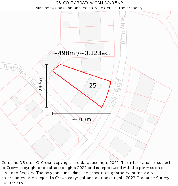 25, COLBY ROAD, WIGAN, WN3 5NP: Plot and title map