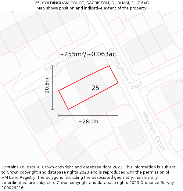 25, COLDINGHAM COURT, SACRISTON, DURHAM, DH7 6XG: Plot and title map