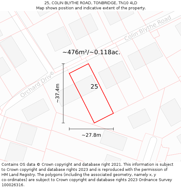 25, COLIN BLYTHE ROAD, TONBRIDGE, TN10 4LD: Plot and title map