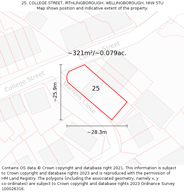 25, COLLEGE STREET, IRTHLINGBOROUGH, WELLINGBOROUGH, NN9 5TU: Plot and title map