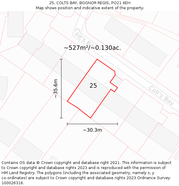 25, COLTS BAY, BOGNOR REGIS, PO21 4EH: Plot and title map