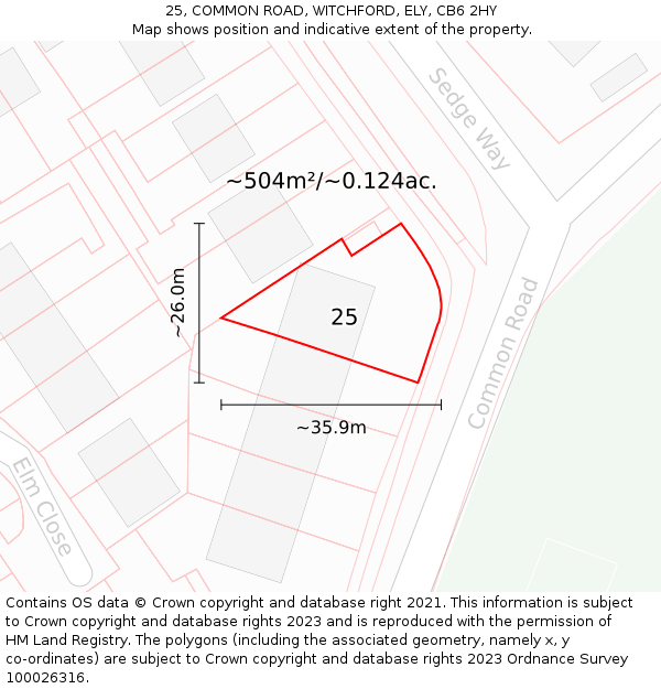 25, COMMON ROAD, WITCHFORD, ELY, CB6 2HY: Plot and title map