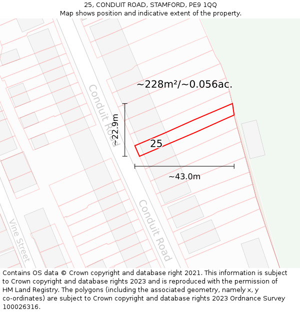 25, CONDUIT ROAD, STAMFORD, PE9 1QQ: Plot and title map