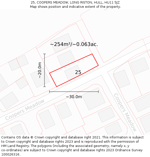 25, COOPERS MEADOW, LONG RISTON, HULL, HU11 5JZ: Plot and title map