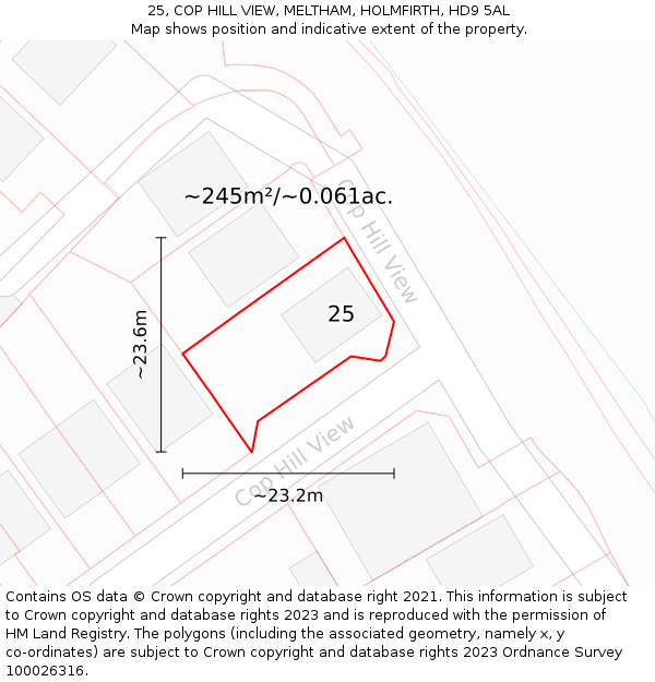 25, COP HILL VIEW, MELTHAM, HOLMFIRTH, HD9 5AL: Plot and title map