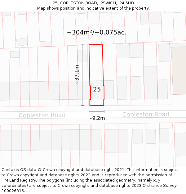 25, COPLESTON ROAD, IPSWICH, IP4 5HB: Plot and title map