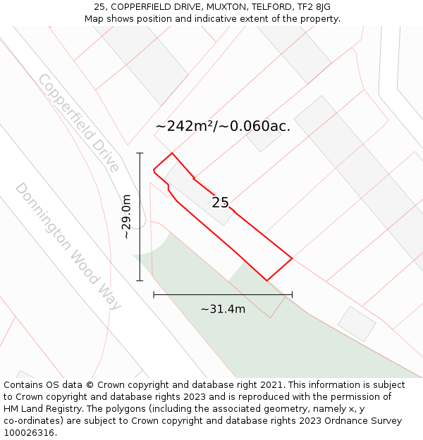 25, COPPERFIELD DRIVE, MUXTON, TELFORD, TF2 8JG: Plot and title map