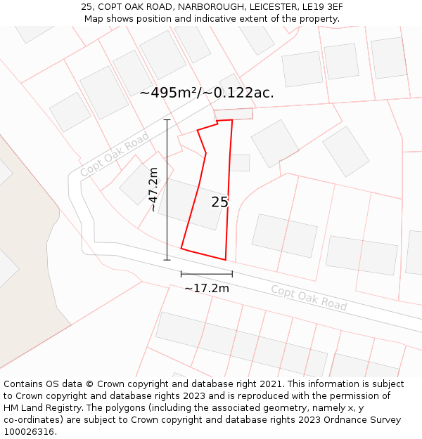 25, COPT OAK ROAD, NARBOROUGH, LEICESTER, LE19 3EF: Plot and title map