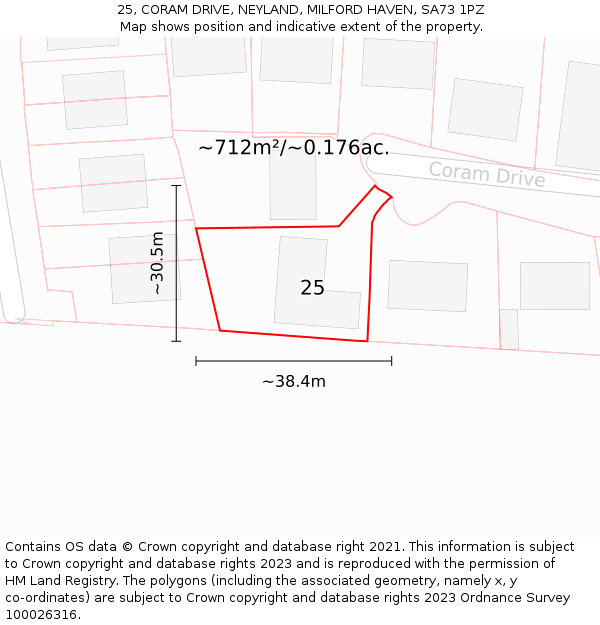 25, CORAM DRIVE, NEYLAND, MILFORD HAVEN, SA73 1PZ: Plot and title map