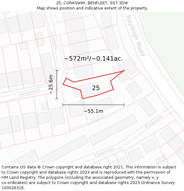 25, CORASWAY, BENFLEET, SS7 3DW: Plot and title map