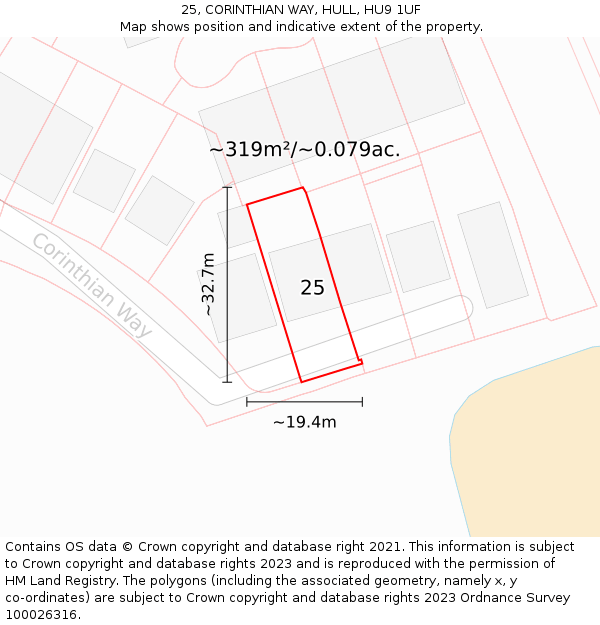 25, CORINTHIAN WAY, HULL, HU9 1UF: Plot and title map