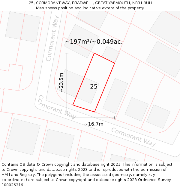 25, CORMORANT WAY, BRADWELL, GREAT YARMOUTH, NR31 9UH: Plot and title map