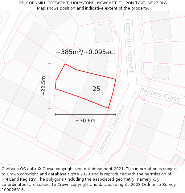 25, CORNMILL CRESCENT, HOLYSTONE, NEWCASTLE UPON TYNE, NE27 0LA: Plot and title map