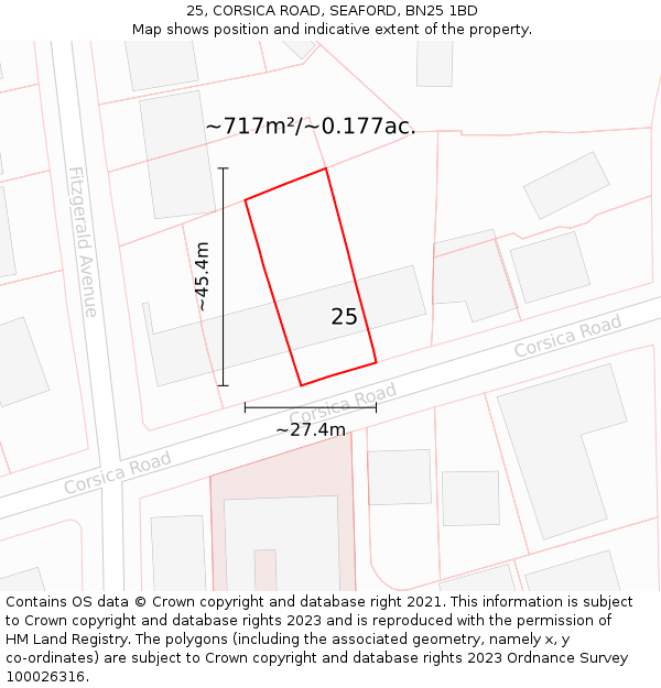 25, CORSICA ROAD, SEAFORD, BN25 1BD: Plot and title map