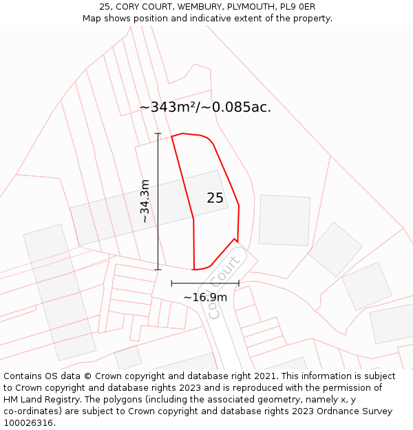 25, CORY COURT, WEMBURY, PLYMOUTH, PL9 0ER: Plot and title map