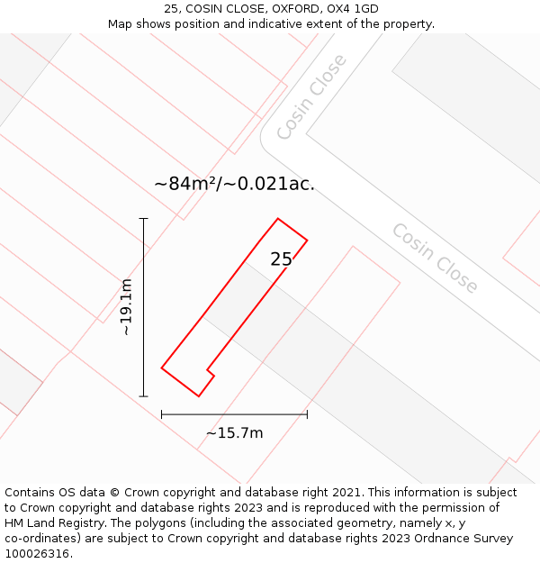 25, COSIN CLOSE, OXFORD, OX4 1GD: Plot and title map