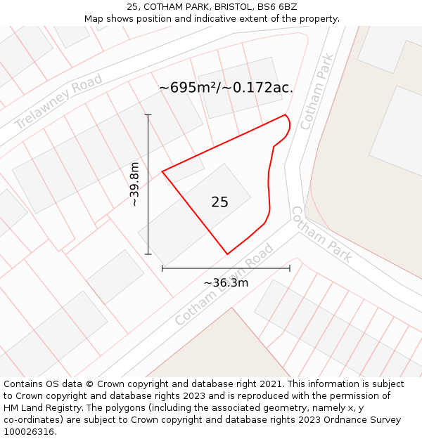 25, COTHAM PARK, BRISTOL, BS6 6BZ: Plot and title map