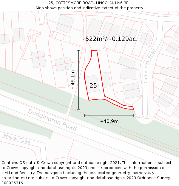 25, COTTESMORE ROAD, LINCOLN, LN6 3RH: Plot and title map