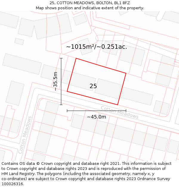 25, COTTON MEADOWS, BOLTON, BL1 8FZ: Plot and title map