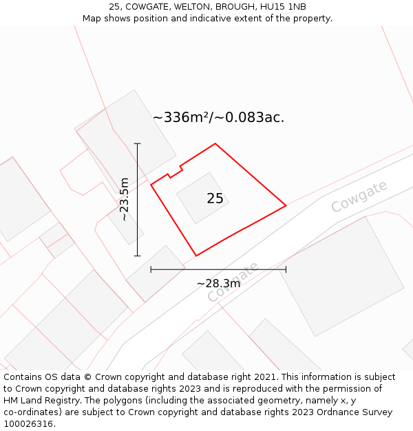 25, COWGATE, WELTON, BROUGH, HU15 1NB: Plot and title map