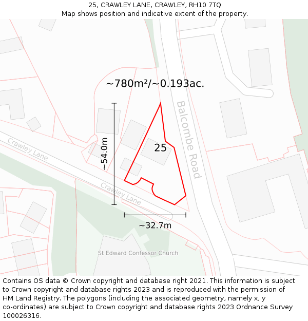 25, CRAWLEY LANE, CRAWLEY, RH10 7TQ: Plot and title map