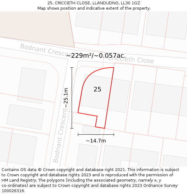 25, CRICCIETH CLOSE, LLANDUDNO, LL30 1GZ: Plot and title map