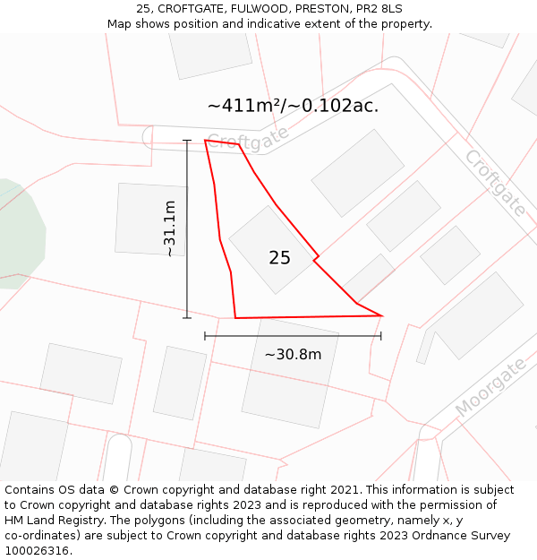 25, CROFTGATE, FULWOOD, PRESTON, PR2 8LS: Plot and title map