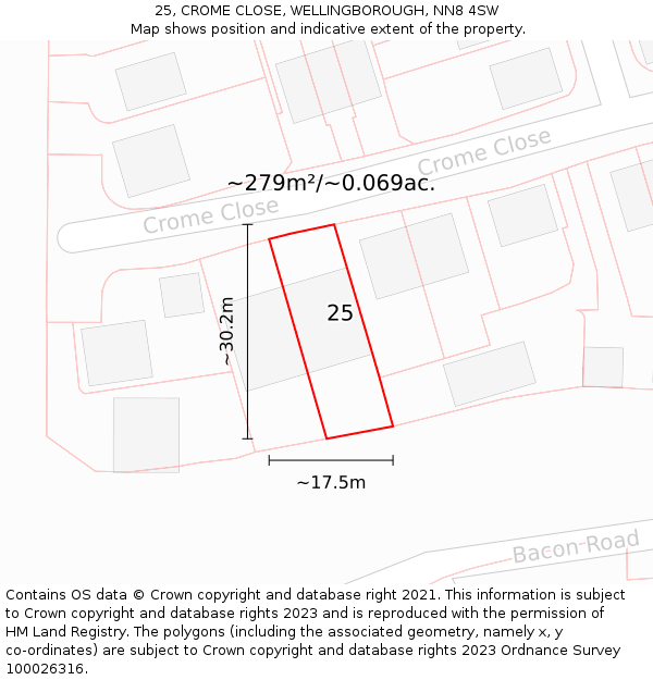 25, CROME CLOSE, WELLINGBOROUGH, NN8 4SW: Plot and title map