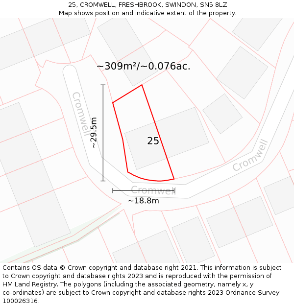 25, CROMWELL, FRESHBROOK, SWINDON, SN5 8LZ: Plot and title map