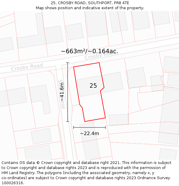 25, CROSBY ROAD, SOUTHPORT, PR8 4TE: Plot and title map