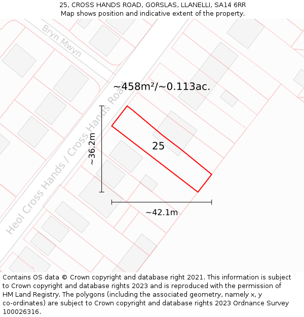 25, CROSS HANDS ROAD, GORSLAS, LLANELLI, SA14 6RR: Plot and title map