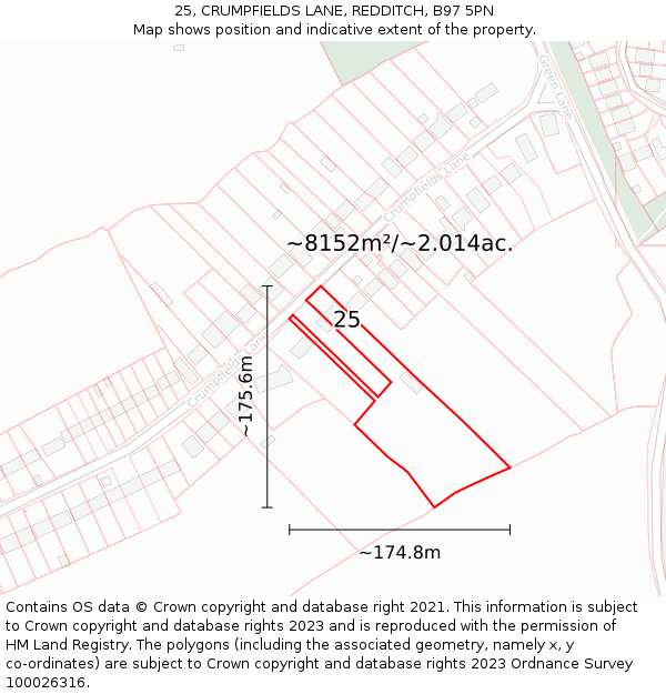 25, CRUMPFIELDS LANE, REDDITCH, B97 5PN: Plot and title map