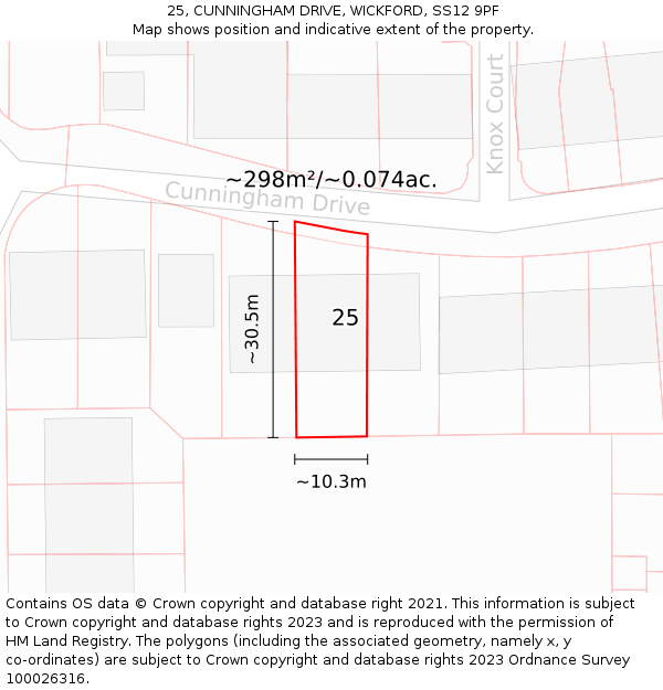 25, CUNNINGHAM DRIVE, WICKFORD, SS12 9PF: Plot and title map