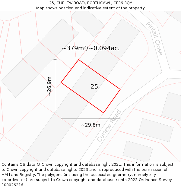 25, CURLEW ROAD, PORTHCAWL, CF36 3QA: Plot and title map