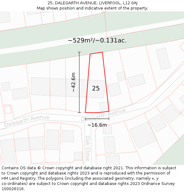 25, DALEGARTH AVENUE, LIVERPOOL, L12 0AJ: Plot and title map