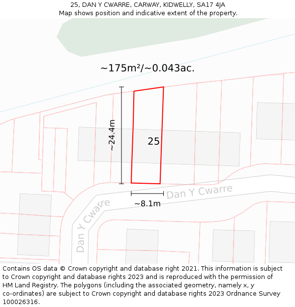 25, DAN Y CWARRE, CARWAY, KIDWELLY, SA17 4JA: Plot and title map