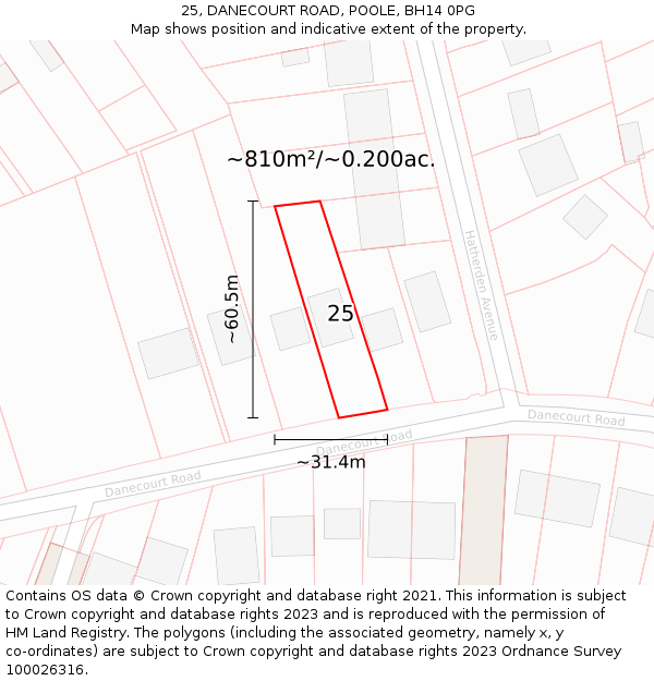 25, DANECOURT ROAD, POOLE, BH14 0PG: Plot and title map