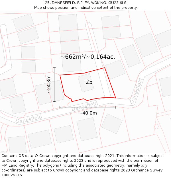 25, DANESFIELD, RIPLEY, WOKING, GU23 6LS: Plot and title map