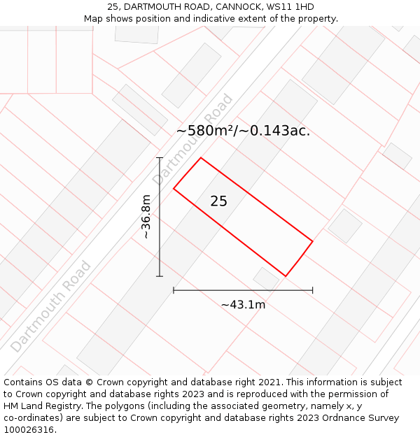 25, DARTMOUTH ROAD, CANNOCK, WS11 1HD: Plot and title map