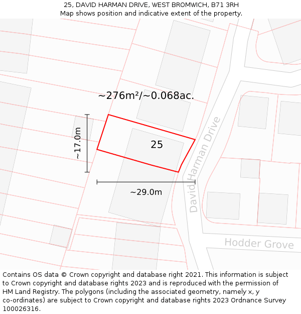 25, DAVID HARMAN DRIVE, WEST BROMWICH, B71 3RH: Plot and title map